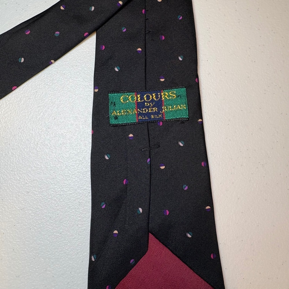 Colours by Alexander Julian Mens Silk Necktie Black Geometric Polka Dot Print - Picture 2 of 3
